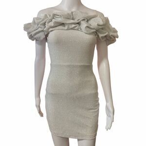 Windsor Elegant Off-Shoulder White Spakly Dress Size Small